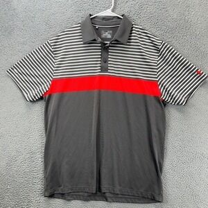 Under Armour HeatGear Polo Shirt Men XL Grey Striped Loose Golf Rugby Activewear